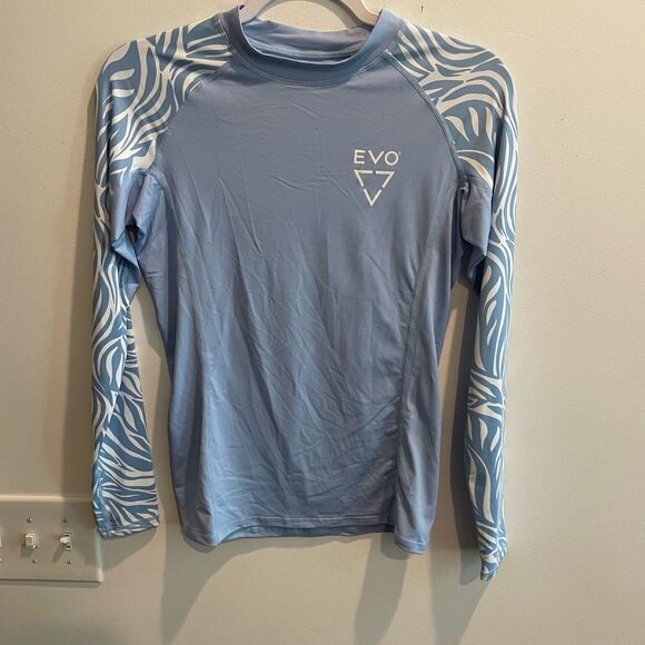 EVO Rashguard Long Sleeve SPF Swim Shirt Blue Zebra Print Large Performance - Picture 4 of 11